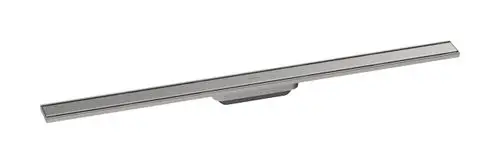 Duschrinne aus Edelstahl mit gerader Form und minimalistischer Gestaltung. Produkt von Hansgrohe, geeignet für die Bodenentwässerung in Duschen.